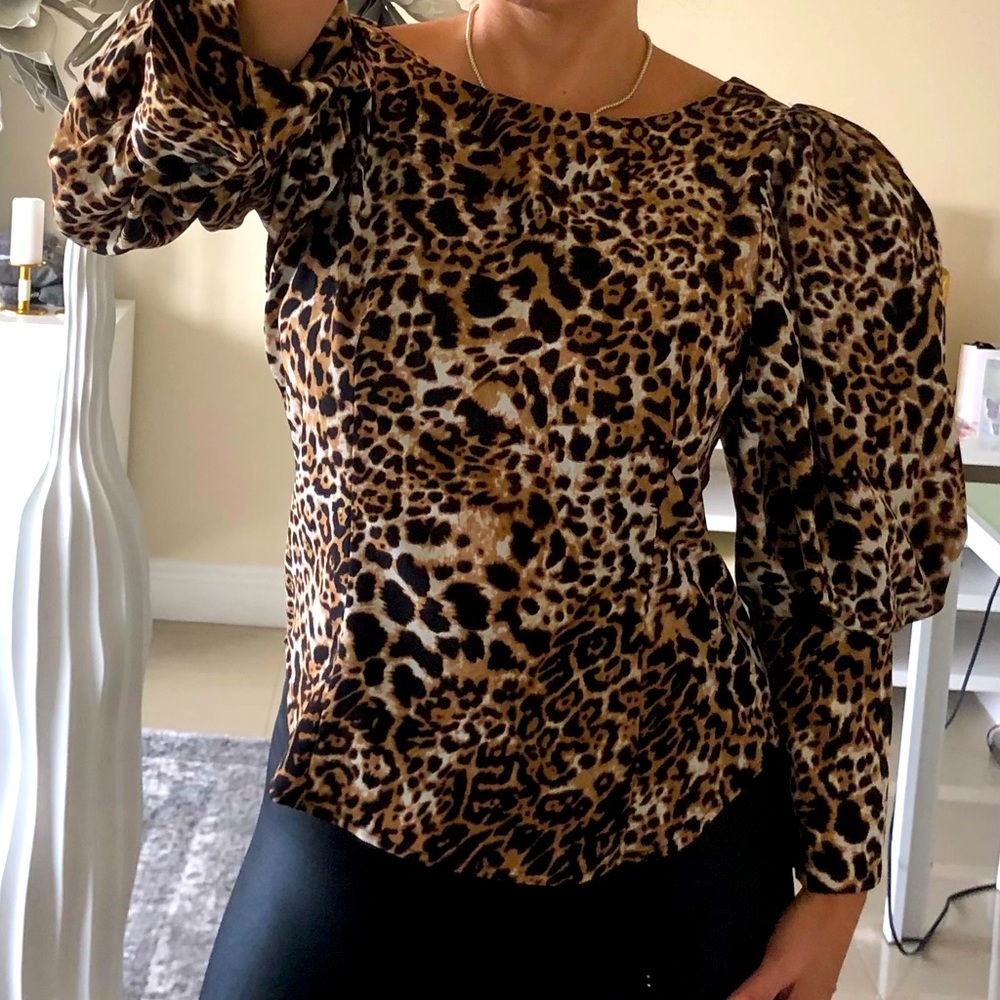 NEW LUXURY ANIMAL PRINT PUFF SLEEVE BLOUSE